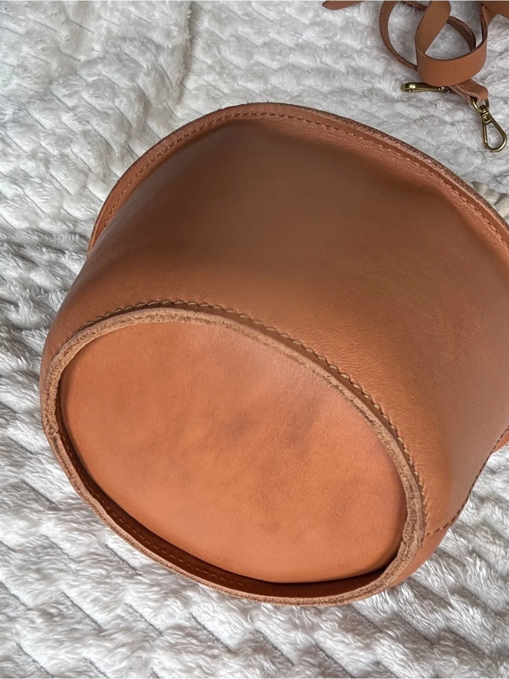 Madewell Cognac Leather Bucket Crossbody Bag Gold Hardware Drawstring Near New